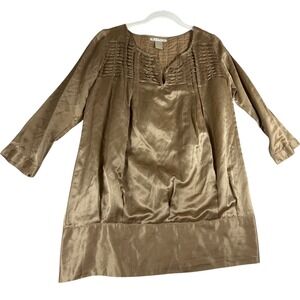 Gold Hawk Silk Blend‎ Pintuck Blouse Small Bronze Satin Top Dressy Boho Romantic